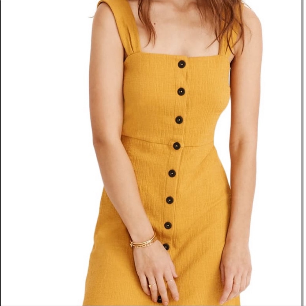 MADEWELL Texture & Thread Button-Front Tank Dress Mustard yellow midi orange M - Picture 12 of 12